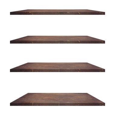 4 Ahşap raf tablo beyaz arkaplan izole ve ürün için montaj.