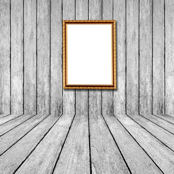 Weißes Holz perspektivischen Hintergrund mit Rahmen Foto in Raum inter — Stockfoto