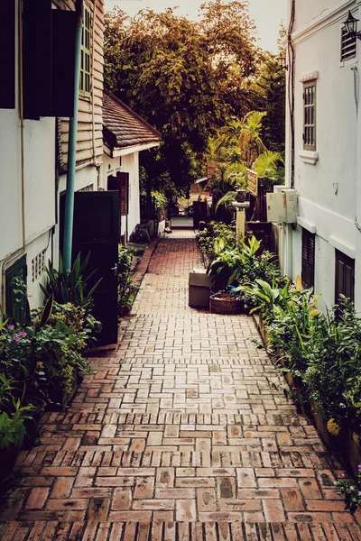 Ulička s slunečního záření v Luang prabang, Laos. — Stock fotografie