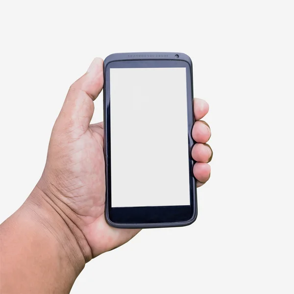 Handy auf der Hand isoliert auf weiß mit Clipping-Pfad. — Stockfoto