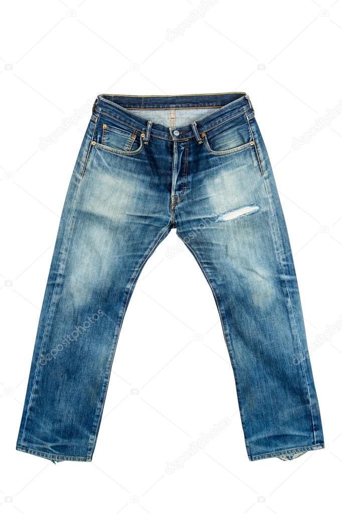 Old jeans on isolated white background