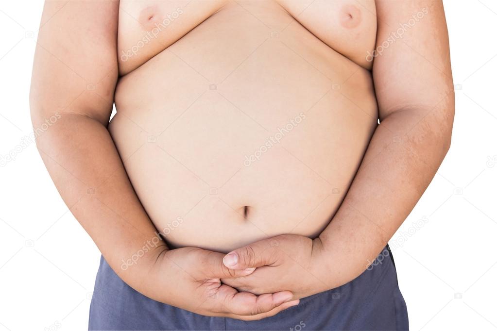 Boy fat and children fat on isolated white with clipping path.
