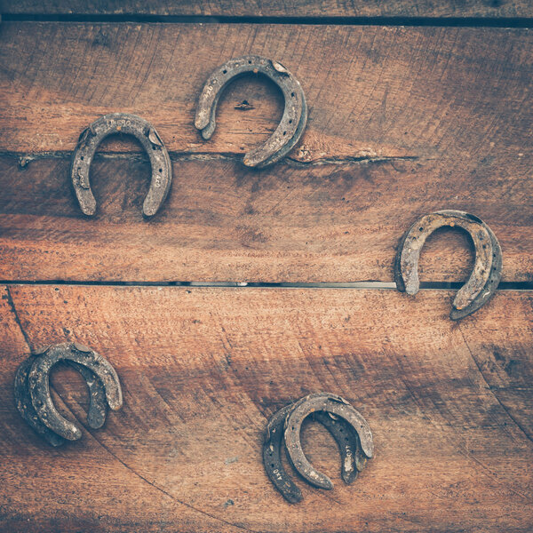 old horse shoe on waood background