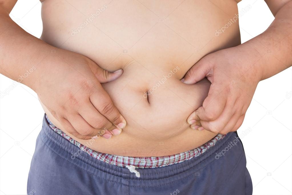 Children boy fat on isolated white with clipping path.