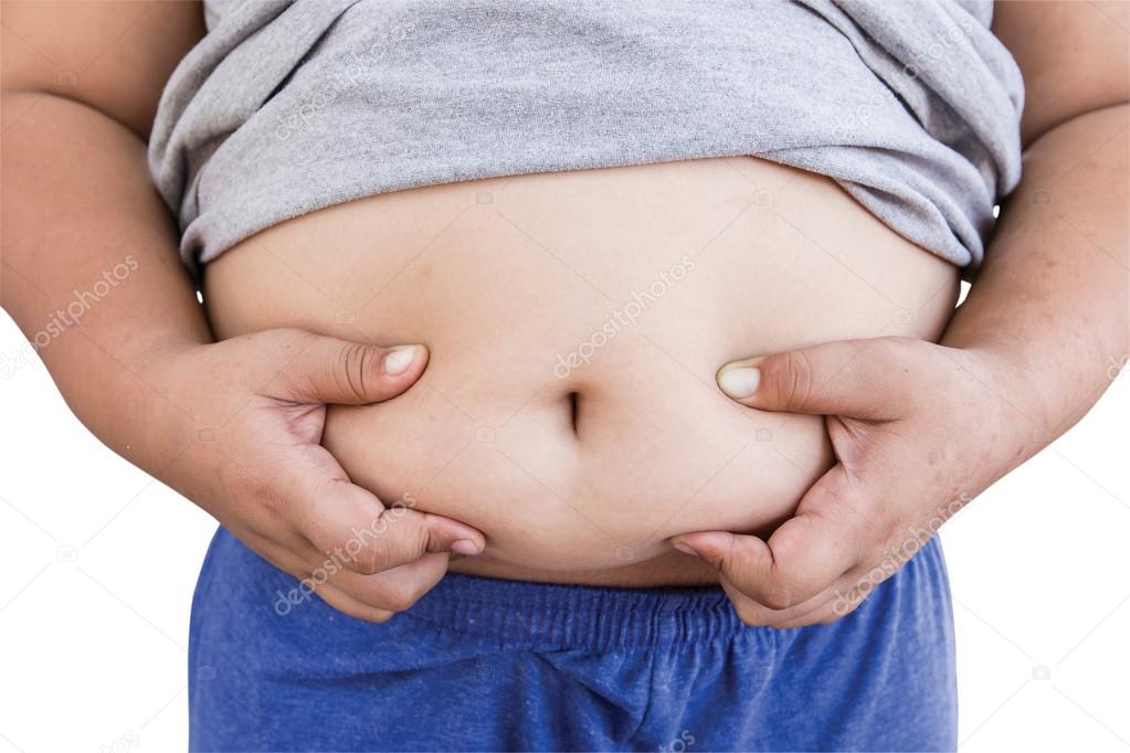 Boy fat and Unhealthy on isolated white with clipping path.