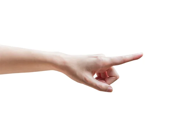 Рука указывая пальцем на изолированный белый с обрезкой пути . — стоковое фото