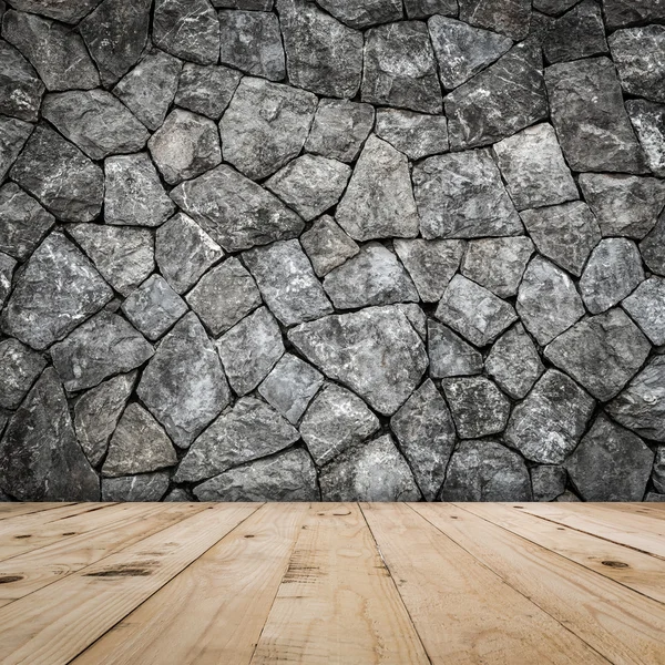 Stone wall for room interior with wood floor — Stock Photo, Image
