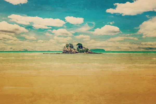 Playa de mar y nubes de arena con textura de lona fondo vintage —  Fotos de Stock