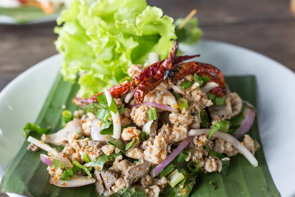 Kryddig fläskfärs sallad, kryddig thailändsk foo — Stockfoto