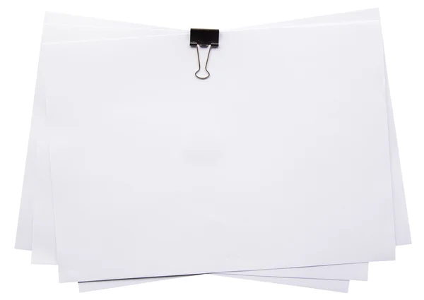 White paper and clip on isolated white with clipping path. — Stock Photo, Image