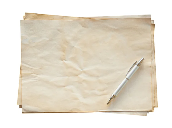 Old paper and pen on isolated with clipping path. — Stock Photo, Image