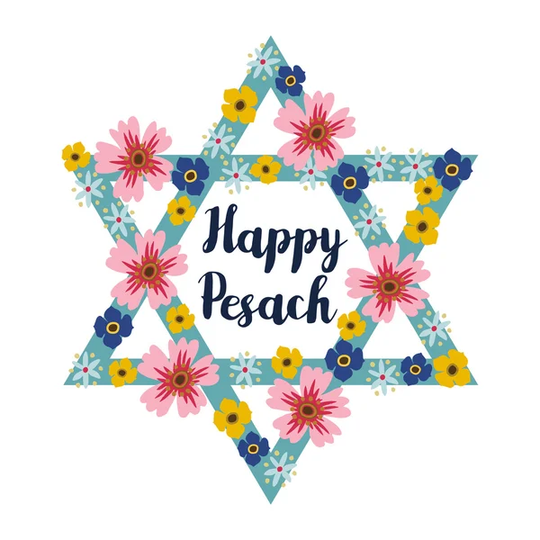 Pesach Pascha wenskaart met Joodse ster en bloemen, vector afbeelding achtergrond — Stockvector