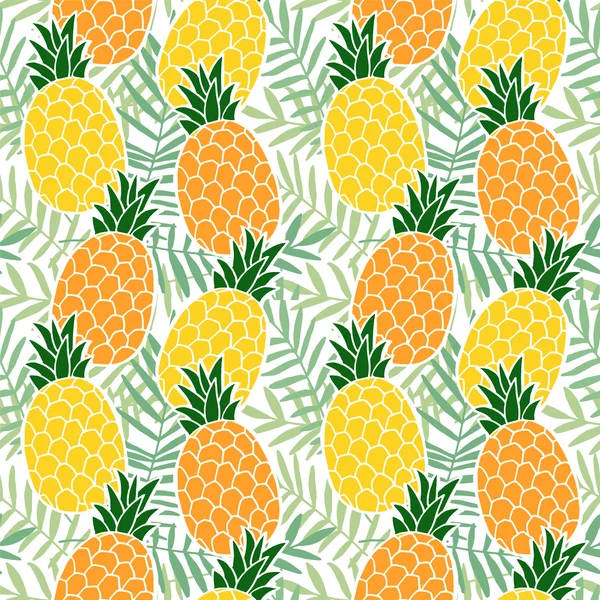 Tropiska sommaren seamless mönster. Ananas frukt, palmblad. Hawaii platt design. Vektor — Stock vektor