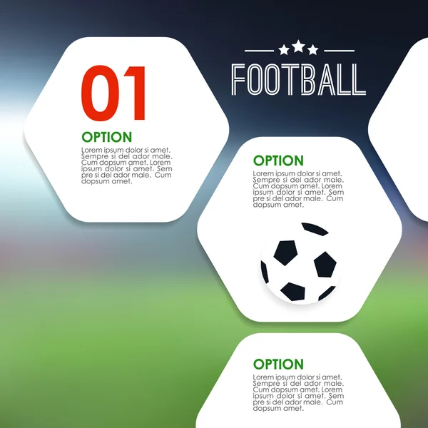 Sportovní infografiky šablony. Fotbal, fotbalové koncept. Moderní rozmazané pozadí s stadion a grafickými prvky. Vektorové — Stockový vektor