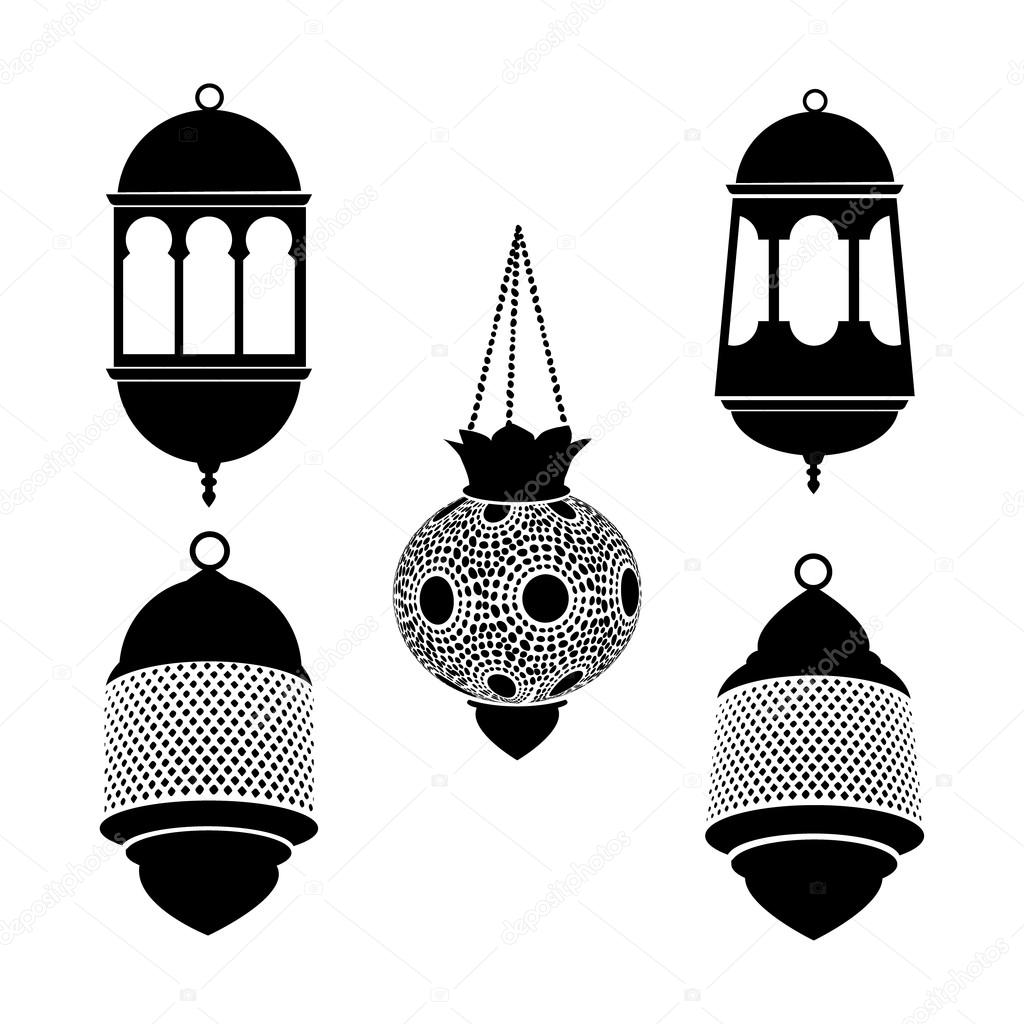 Set Of Arabic Lanterns Black Silhouettes Of Ramadan Lamps