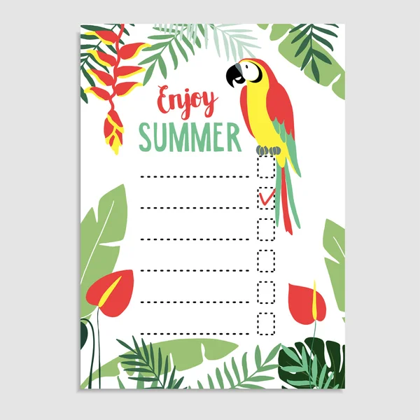 Καλοκαίρι ζούγκλα ευχετήρια κάρτα, πρόσκληση. Λίστα επιθυμιών. — Διανυσματικό Αρχείο