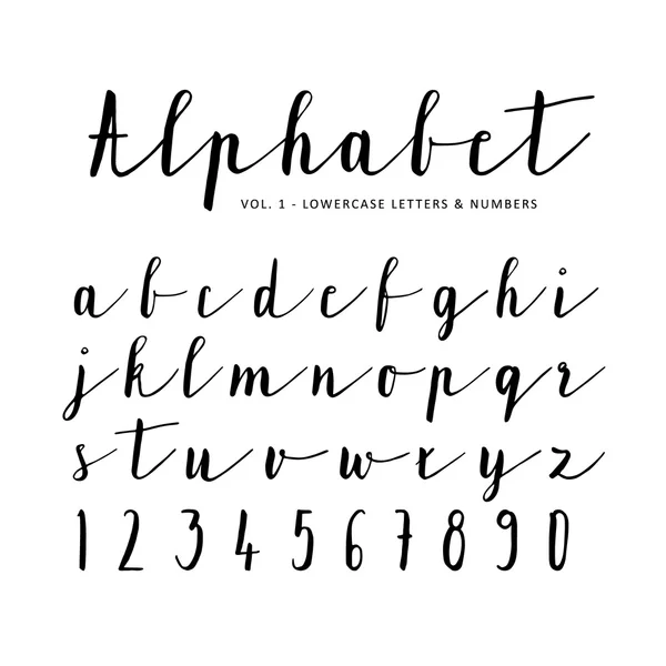 Alfabeto vectorial dibujado a mano, fuente, letras aisladas, números escritos con marcador o tinta — Archivo Imágenes Vectoriales