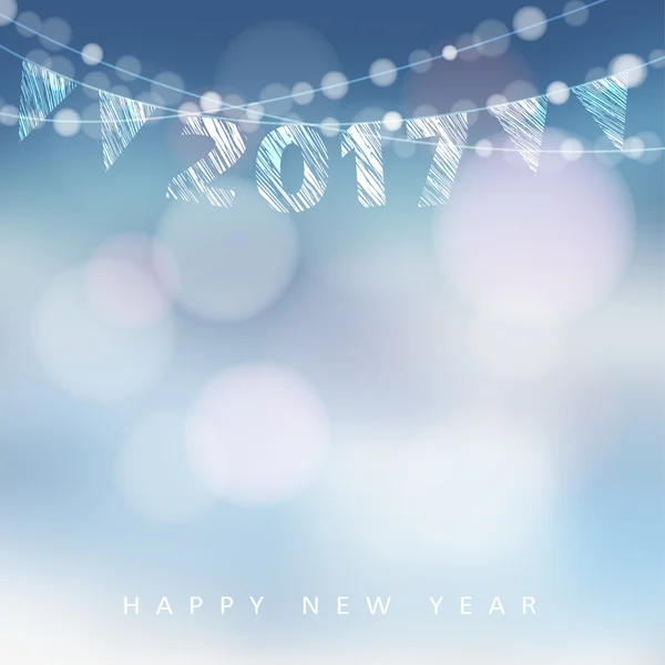 Gott nytt år gratulationskort med 2017 och glittrande ljus, vektor illustration bakgrund — Stock vektor