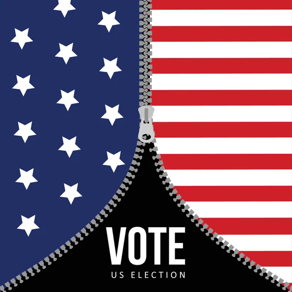 Concetto elettorale presidenziale degli Stati Uniti. Sfondo bandiera USA con cerniera. Illustrazione vettoriale americana, design piatto — Vettoriale Stock