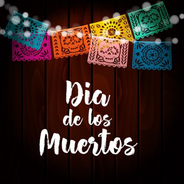 Dia de Los Muertos, Meksika gün ölü kartın, davet. Parti dekorasyon, ışıklar, el yapımı dizi kağıt bayrak, skul kes.