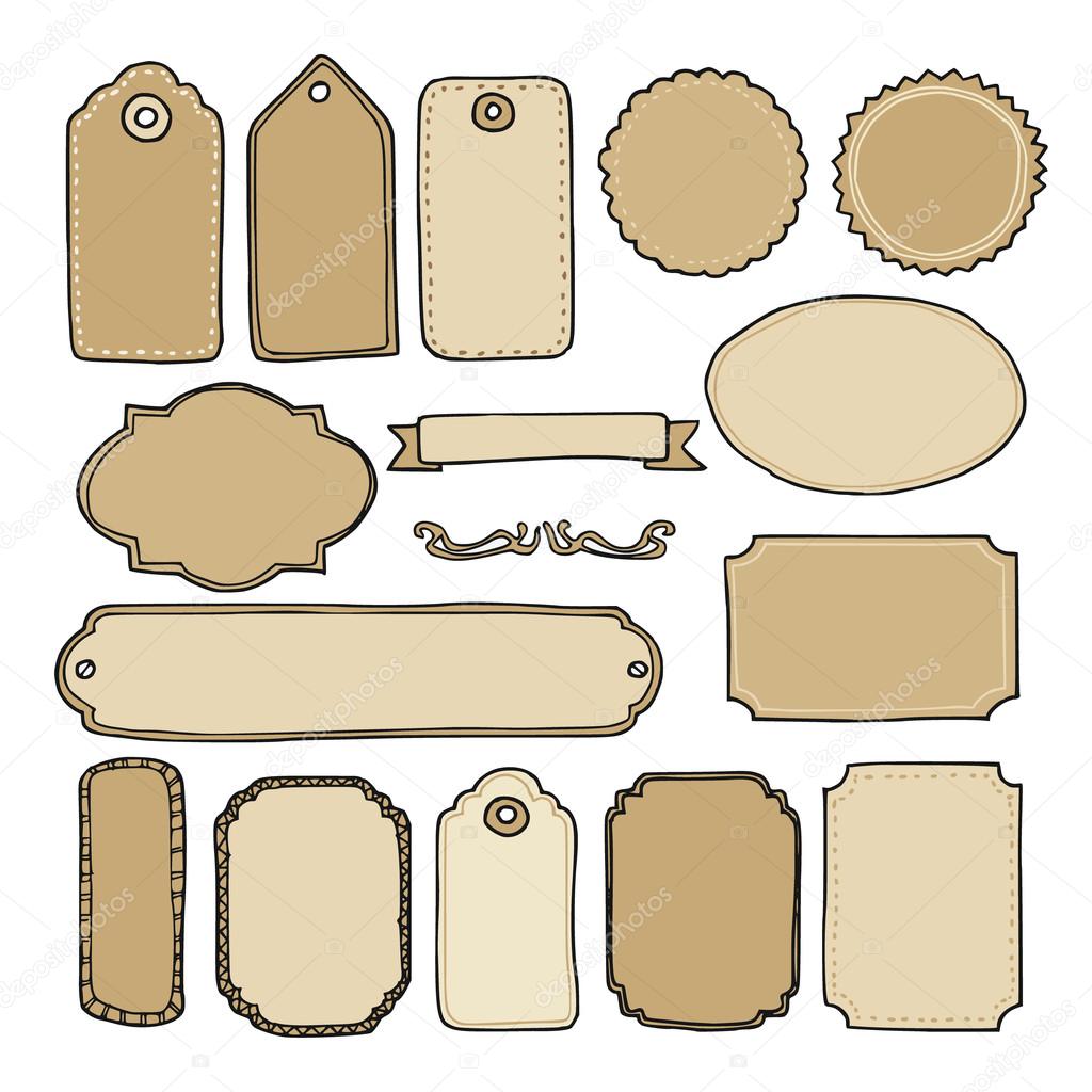 Set of hand drawn blank vintage frames, tags and labels. Isolated vectors,  doodle objects. Stock Vector by ©TabitaZn 122382810