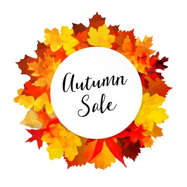 Autumn, fall sale banner with colorful leaves. Modern polygonal design. Isolated vector illustration. — Stock Vector