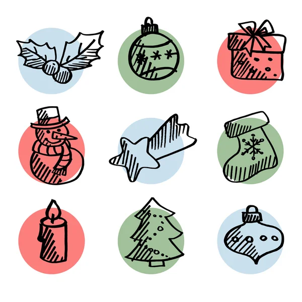 Conjunto de bonitos iconos de Navidad dibujados a mano, vectores aislados — Vector de stock