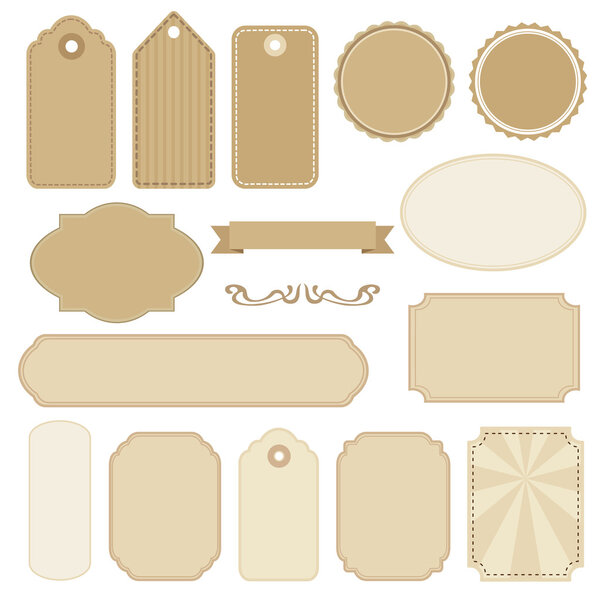 Set of blank vintage frames, tags and labels, vectors