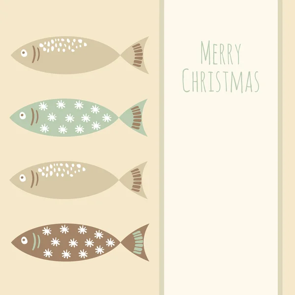Tarjeta de felicitación retro de Navidad con pescado, invitación de vector — Archivo Imágenes Vectoriales