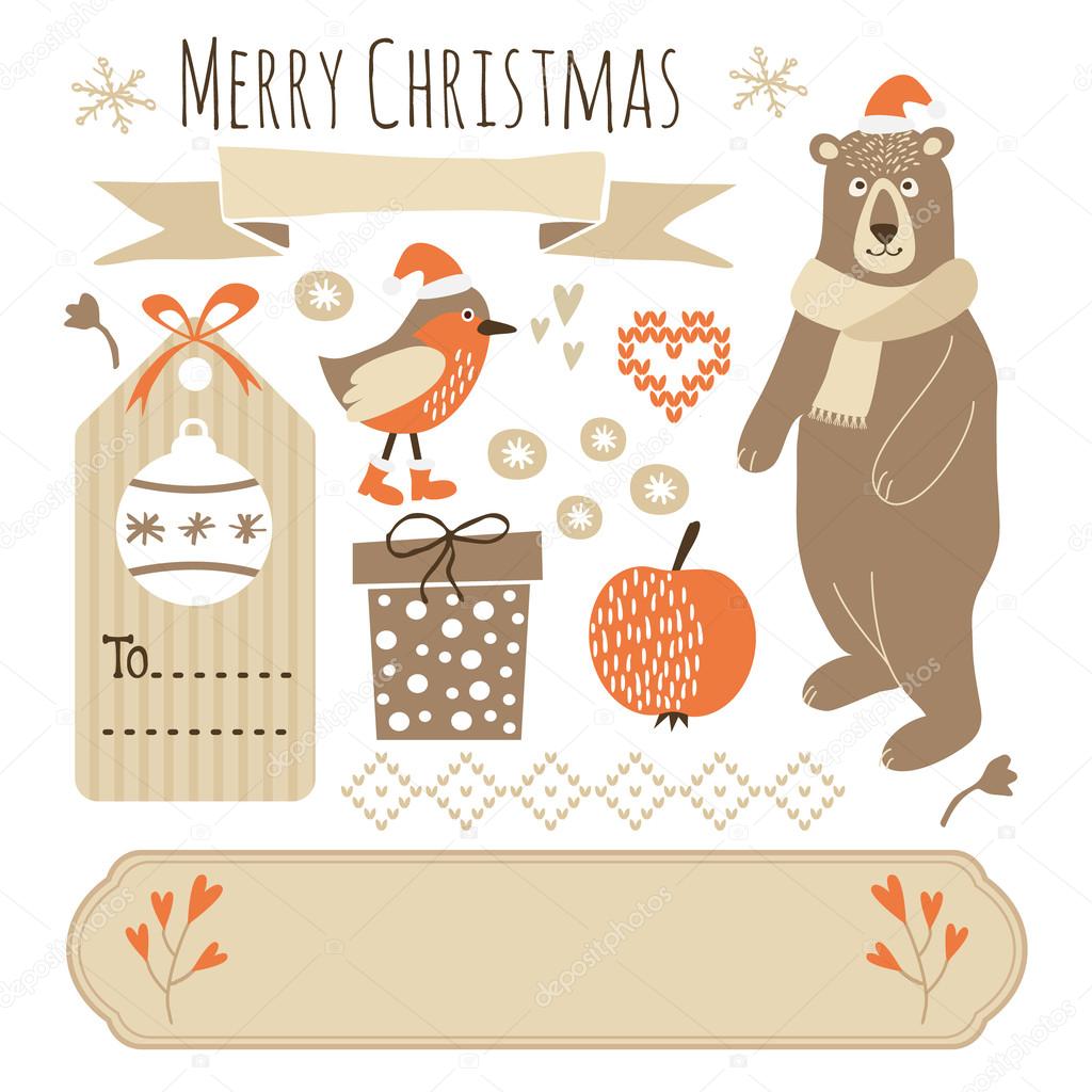 Set of cute christmas graphic elements, vector objects