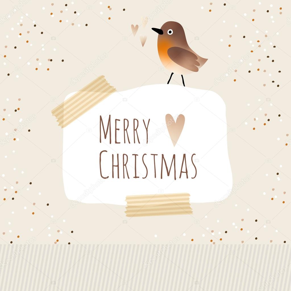 Cute christmas greeting card with bird, vector