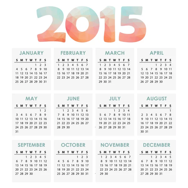 色の四角形による 15年カレンダーのデザイン ストックベクター C Vipervxw