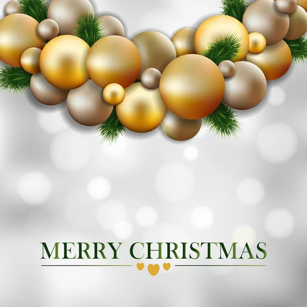 Kartkę z życzeniami Christmas, wianek jodła gałązki, złote kulki — Wektor stockowy