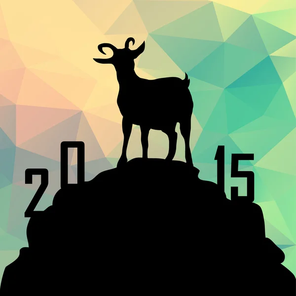 2015 年的山羊，贺卡与多边形背景 — 图库矢量图片