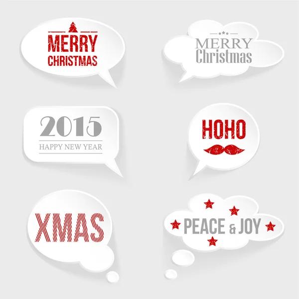 Speech thought bubble set with christmas,new year messages — Stock Vector