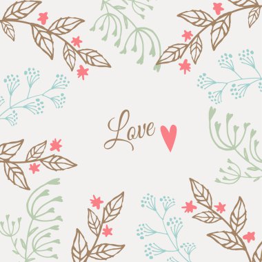 Düğün kartı, davet, vektör sevimli çiçek Sevgililer