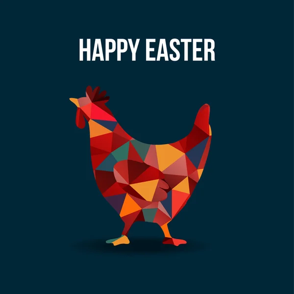 Tarjeta de Pascua moderna con silueta de gallina polígono, vector — Vector de stock