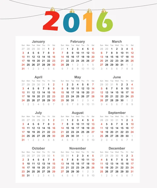 Calendar 2016, simple modern design, vector illustration background — Stock Vector