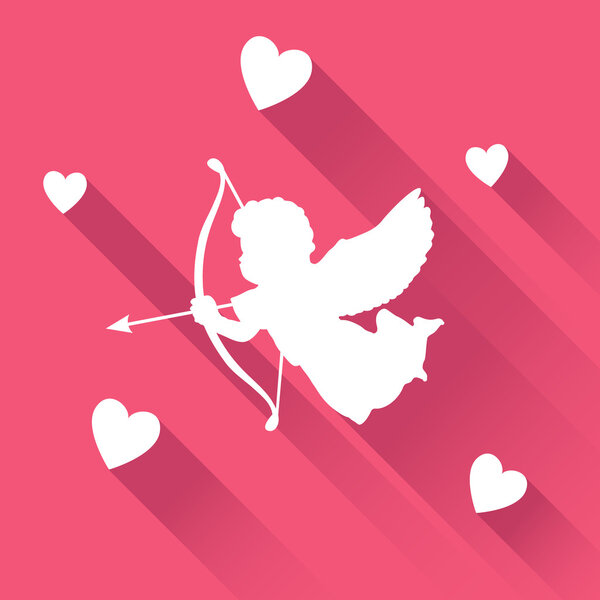 Открытка с силуэтом ангела Купидона со стрелкой, вектором
