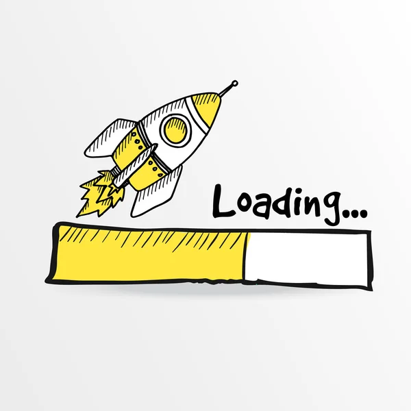 Loading bar with a doodle rocket, vector illustration — Stock Vector