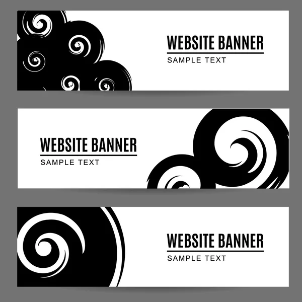 Abstract monochrome watercolor, ink painted banners with spirals — Stock Vector