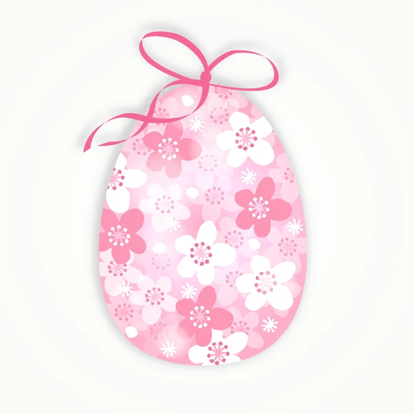 Linda tarjeta de Pascua con huevo floral con flores de cerezo japonesas — Vector de stock