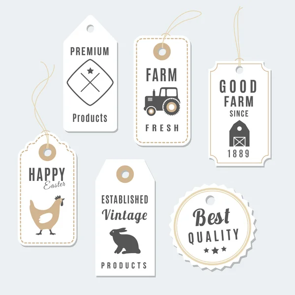 Set of premium vintage farm tags, labels, vector illustration — Stock Vector