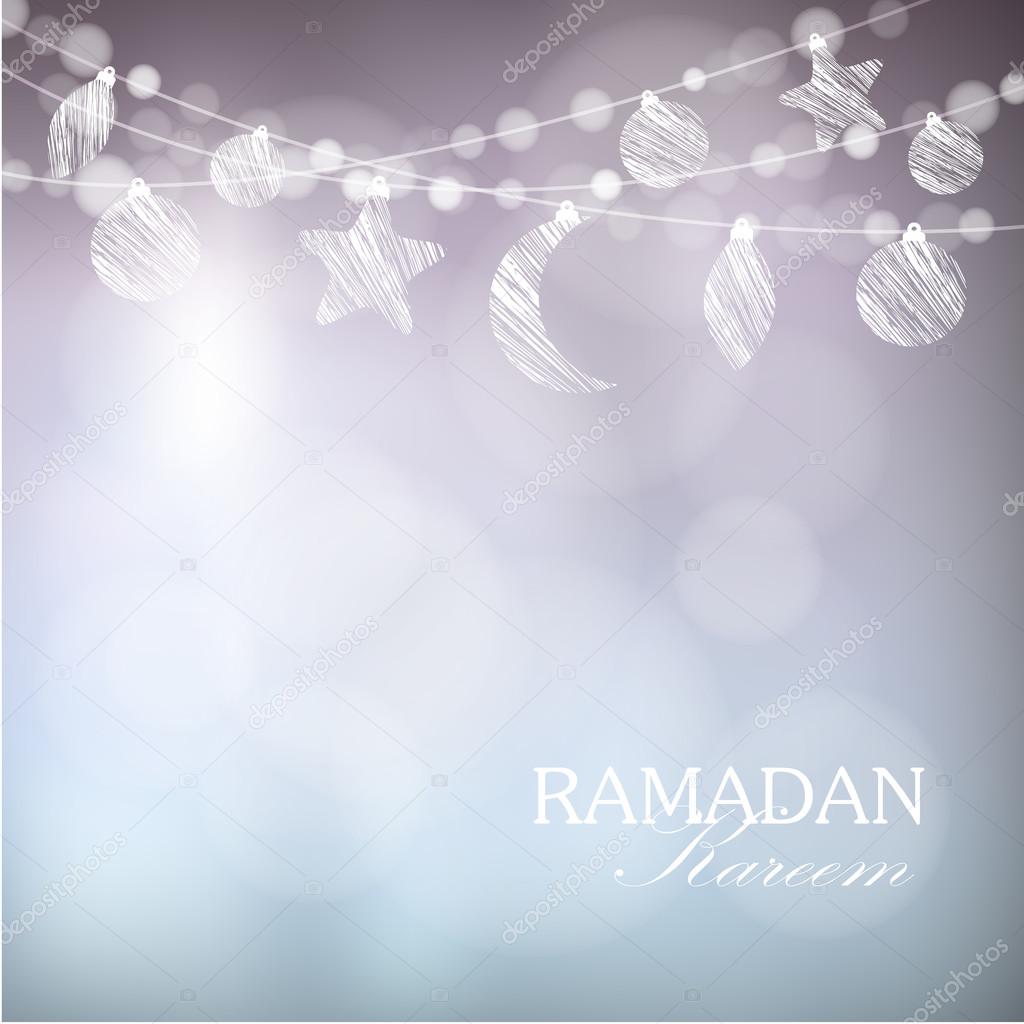 Garlands with moon, stars, lights, Ramadan vector illustration 