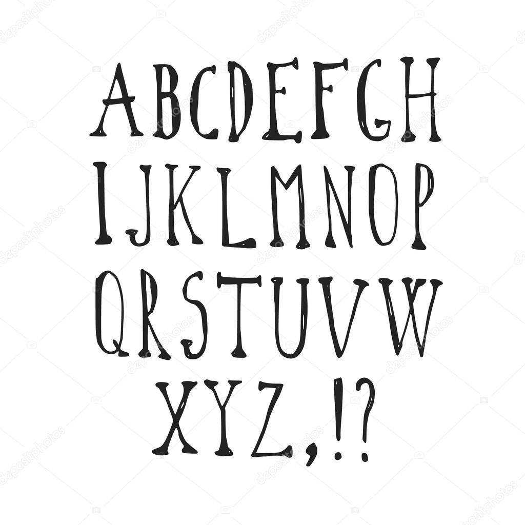 Hand drawn vector alphabet, font, isolated upper case letters