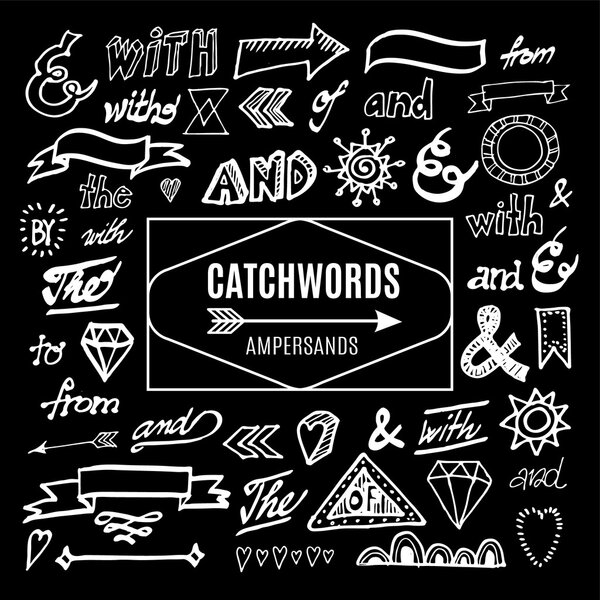 Set of chalk catchwords, ampersands and other vector elements