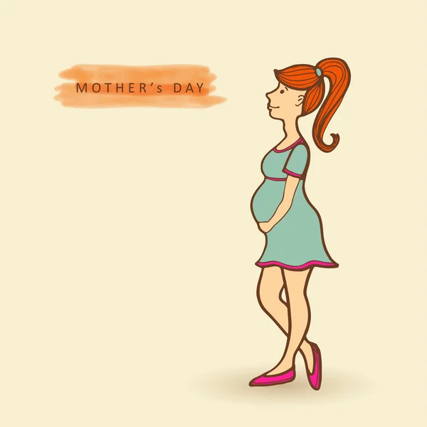 Cute mothers day card with pregnant woman, vector — Stock Vector
