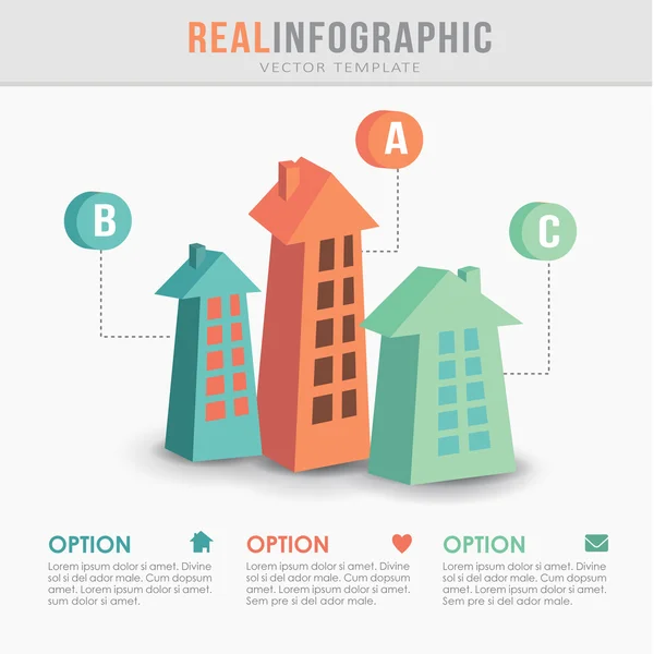 Modelo de infográfico imobiliário, design plano, vetor — Vetor de Stock