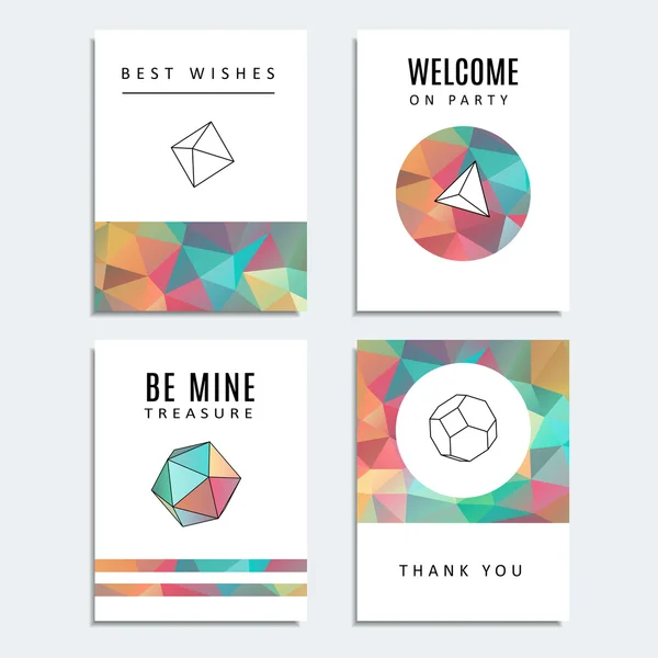 Conjunto de cartas de moda, estilo polígono con formas geométricas hipster, vector — Vector de stock