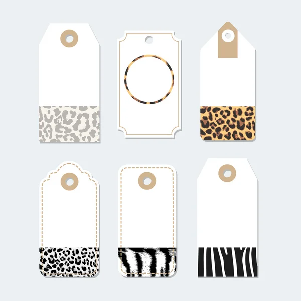 Conjunto de etiquetas, etiquetas con patrones de piel de animales de moda, vector — Vector de stock